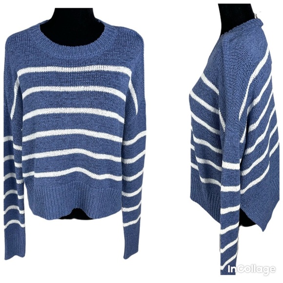 NWT C&C California dark blue with white stripes round neck slouchy fit swea… - Picture 1 of 15